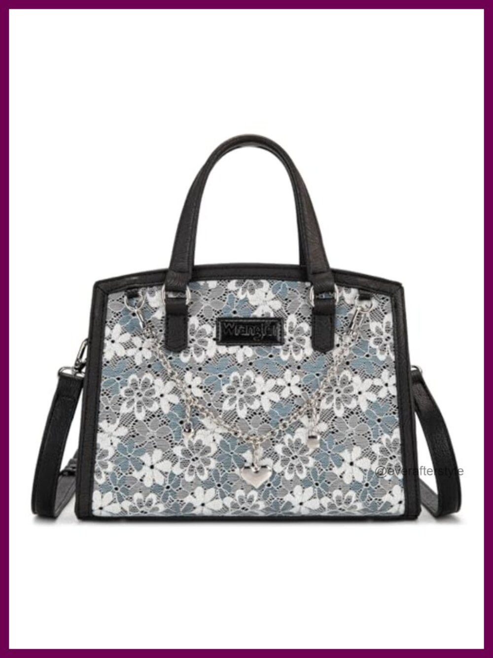 Faux Leather Lace Tote Satchel Purse with Charm Detachable Strap